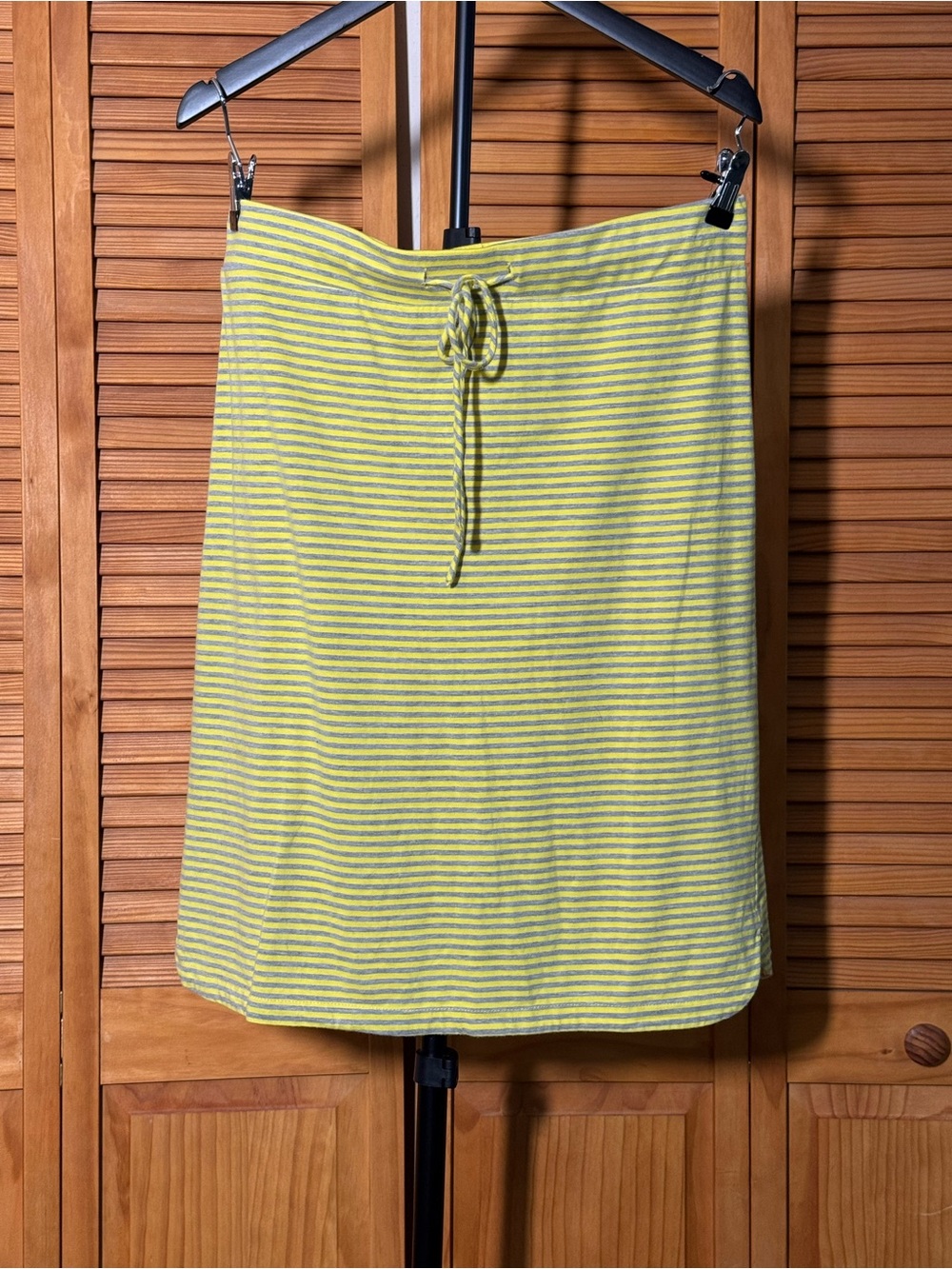 Ovi Striped Yellow and Gray Midi Skirt with Drawstring